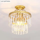 Gold 2 - Layer Crystal Semi Flush Mount Light Fixture With 3/5 Bulbs - Postmodern Style For Living