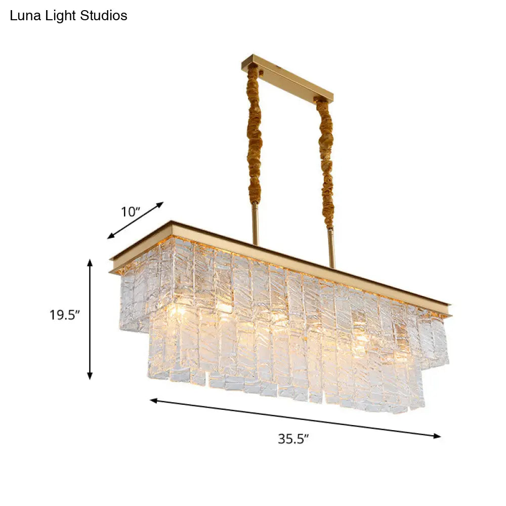 Gold 6-Head Water Crystal Pendant Light: Modern Rectangular Island Ceiling Fixture
