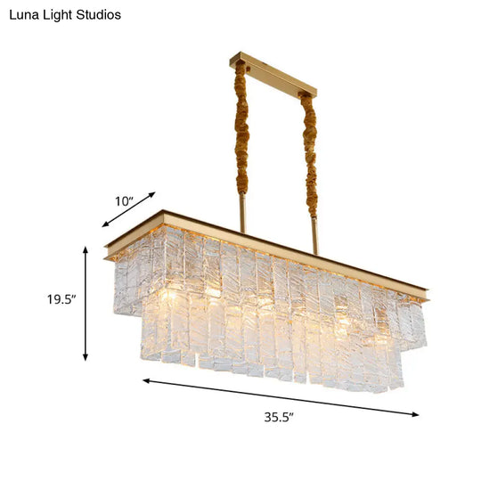 Gold 6-Head Water Crystal Pendant Light: Modern Rectangular Island Ceiling Fixture