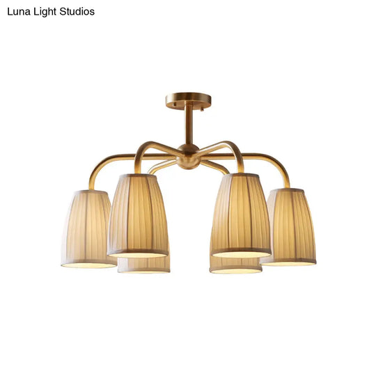 Gold 6 - Light Flush Chandelier With Countryside Gathering Fabric And Bell Shaped Design