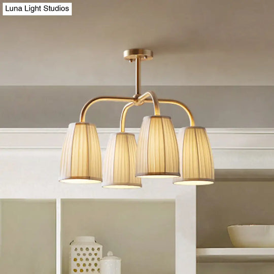 Gold 6-Light Flush Chandelier With Countryside Gathering Fabric And Bell Shaped Design 4 /