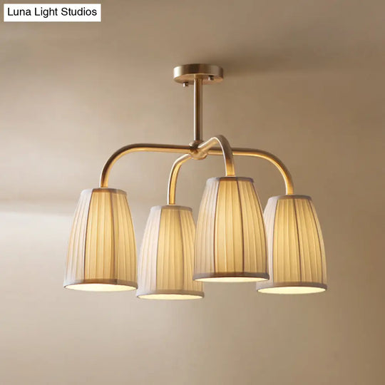 Gold 6 - Light Flush Chandelier With Countryside Gathering Fabric And Bell Shaped Design