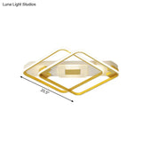 Gold Acrylic Flush Mount Led Ceiling Lamp For Living Room - Minimal Square Design 16.5/20.5 W