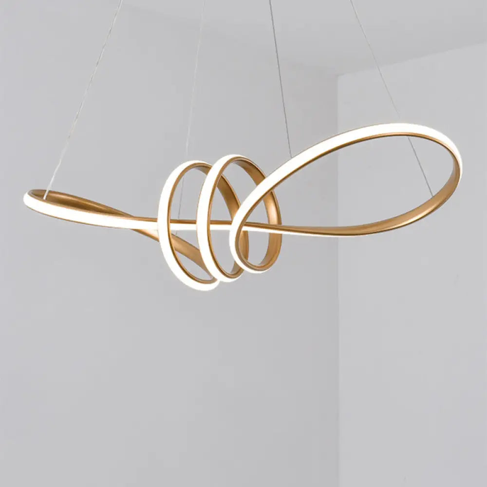 Gold Acrylic Knot Hanging Lamp: Minimalist Led Linear Chandelier For Restaurants / Warm