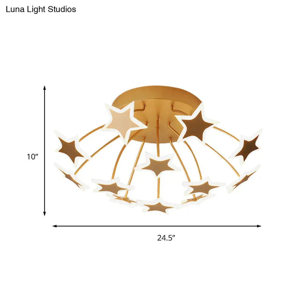 Gold Acrylic Starry Led Semi-Flush Mount Ceiling Light For Amusement Park Romance