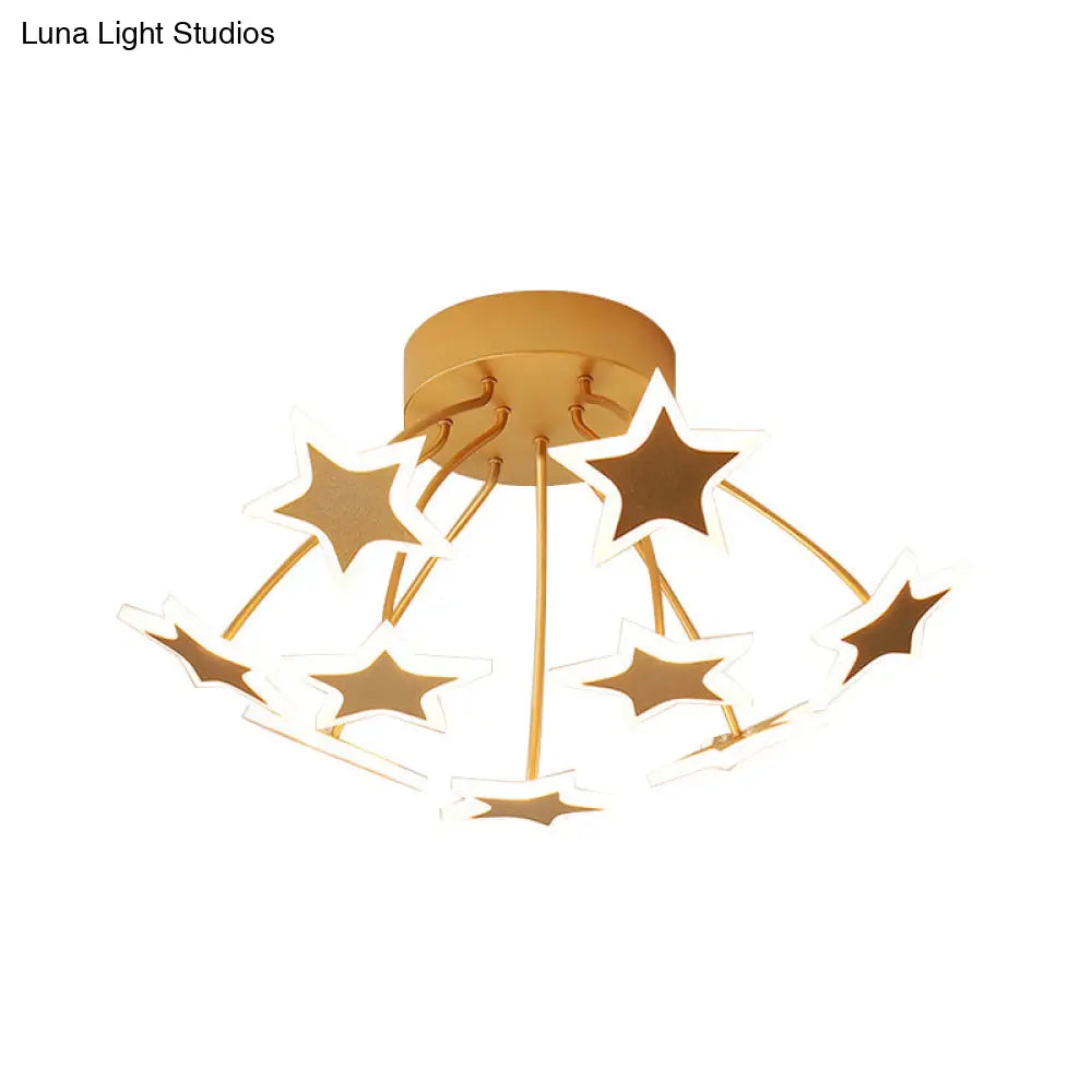 Gold Acrylic Starry Led Semi-Flush Mount Ceiling Light For Amusement Park Romance