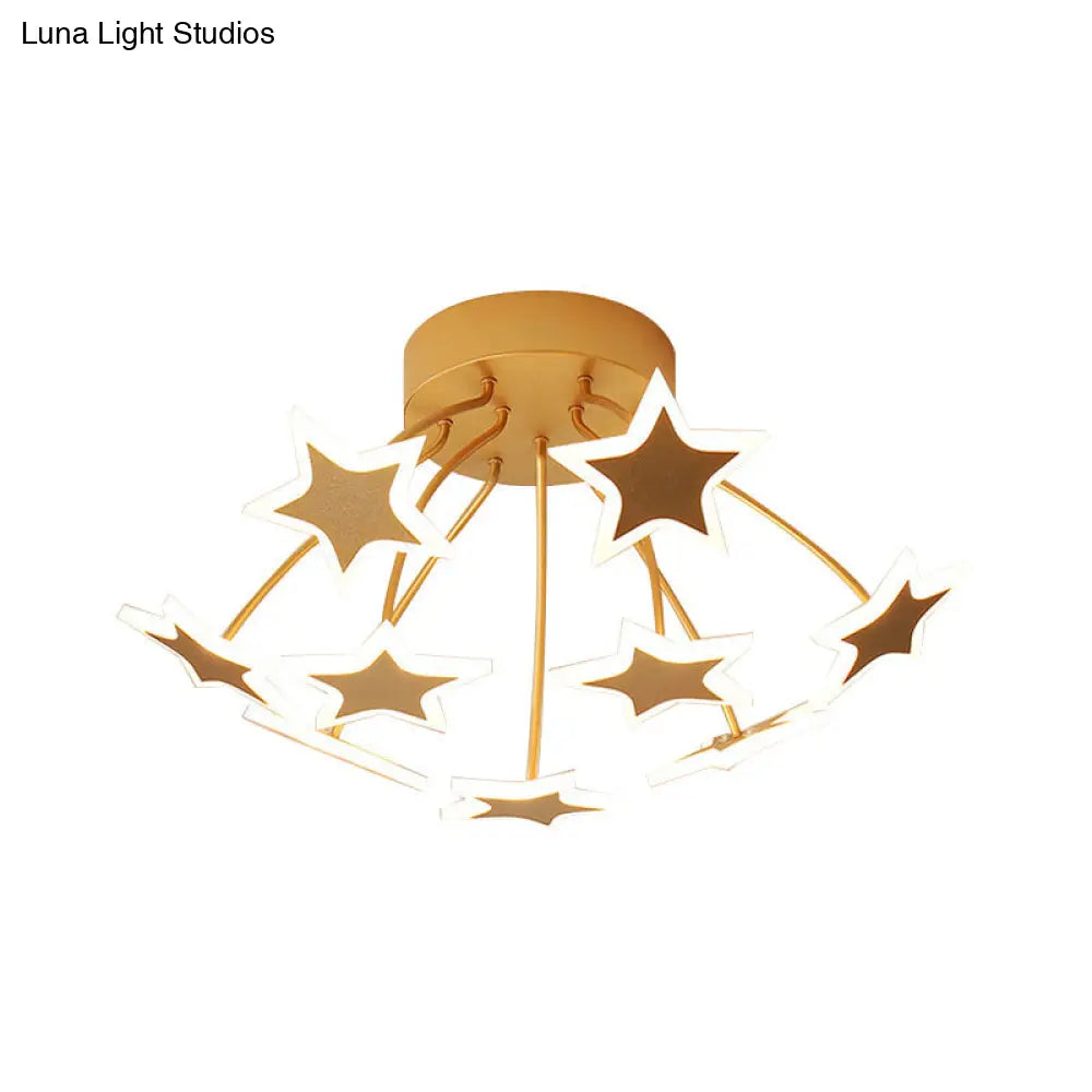 Gold Acrylic Starry Led Semi-Flush Mount Ceiling Light For Amusement Park Romance