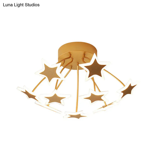 Gold Acrylic Starry Led Semi-Flush Mount Ceiling Light For Amusement Park Romance