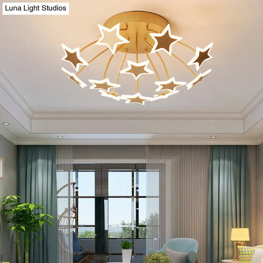 Gold Acrylic Starry Led Semi-Flush Mount Ceiling Light For Amusement Park Romance