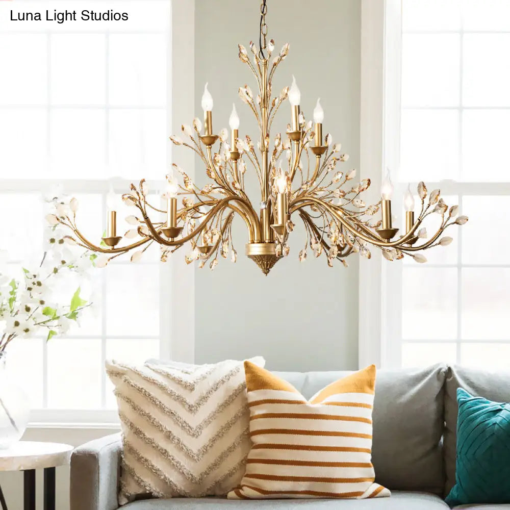 Gold Amber Crystal Branch Pendant Chandelier - Rustic Bedroom Suspension Lighting
