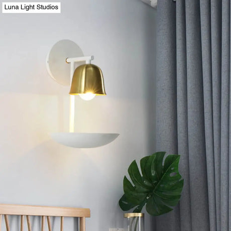Gold And Black/White Bell Metal Sconce: Contemporary 1-Light Wall Lamp For Bedroom