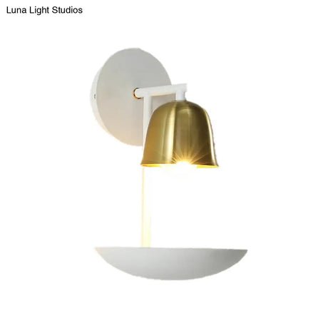 Gold And Black/White Bell Metal Sconce: Contemporary 1-Light Wall Lamp For Bedroom