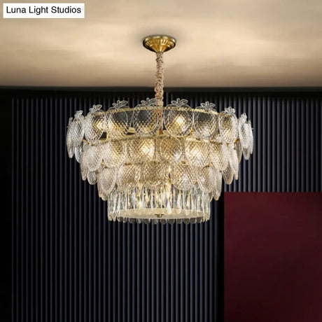 Gold Apple Shaped Chandelier Pendant Light For Living Room: Simplicity Textured Glass Fixture