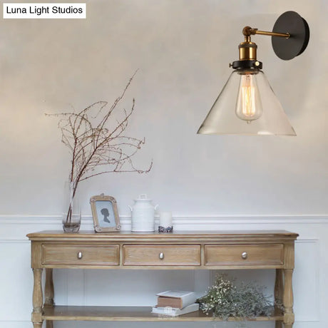 Gold Arm Wall Sconce With Glass Shade For Indoor Bar Décor