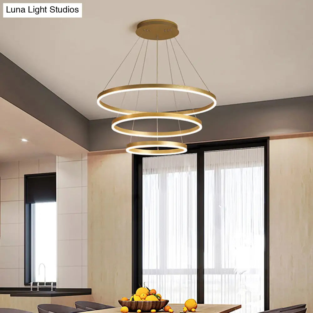 Art Deco Tiered Rings Chandelier: Aluminum Led Suspension Lighting In Gold For Living Room / 3 Tiers