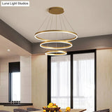 Art Deco Tiered Rings Chandelier: Aluminum Led Suspension Lighting In Gold For Living Room / 3 Tiers