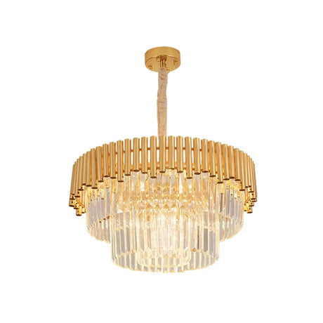 Gold Artistic Crystal Chandelier: Clear Tiered Round Suspension Light For Living Room / 23.5’’