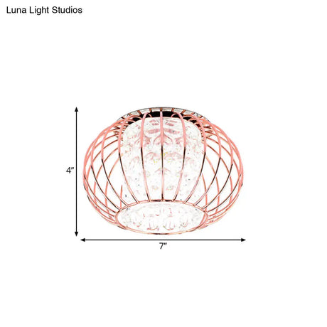 Gold Ball Cage Led Flushmount Ceiling Light With Crystal Shade In Warm/White