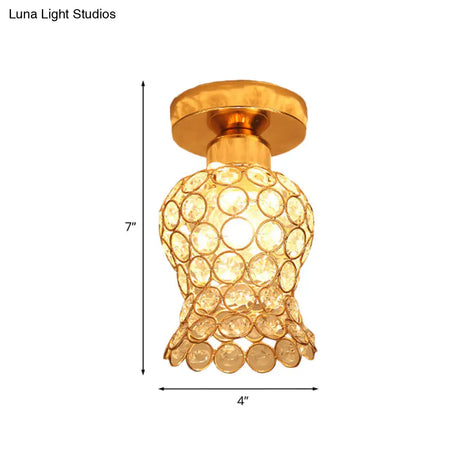 Gold Beveled Crystal Floral Flush Mount Balcony Ceiling Lighting Fixture