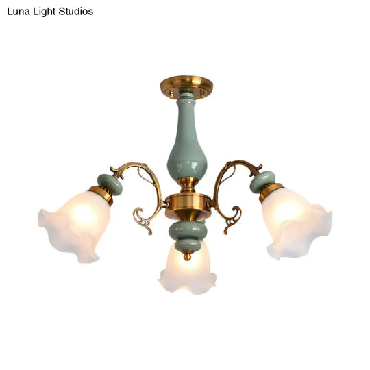 Gold/Black Floral Semi Mount Opal Glass Ceiling Lamp With 3/5 Traditional Lighting Heads - Perfect