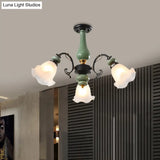 Gold/Black Floral Semi Mount Opal Glass Ceiling Lamp With 3/5 Traditional Lighting Heads - Perfect