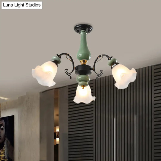Gold/Black Floral Semi Mount Opal Glass Ceiling Lamp With 3/5 Traditional Lighting Heads - Perfect