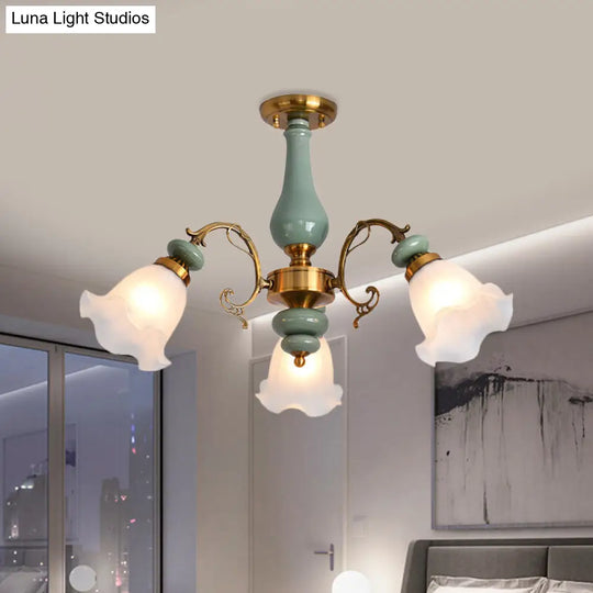 Gold/Black Floral Semi Mount Opal Glass Ceiling Lamp With 3/5 Traditional Lighting Heads - Perfect