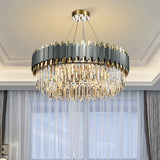Gold-Black Post-Modern Layered Chandelier Pendant Light With Crystal Accents For Living Room 12 /