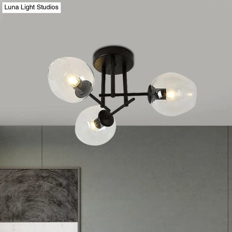Gold/Black Semi Flush Mount Lighting For Living Room With Clear Bubble Glass Shades (3/6/8 Lights)