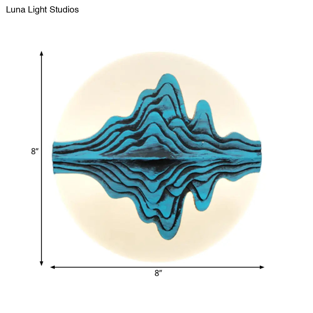 Gold/Blue Chinese Style Led Acrylic Wall-Mounted Lamp With Rounded Mountain Mural For Bedrooms