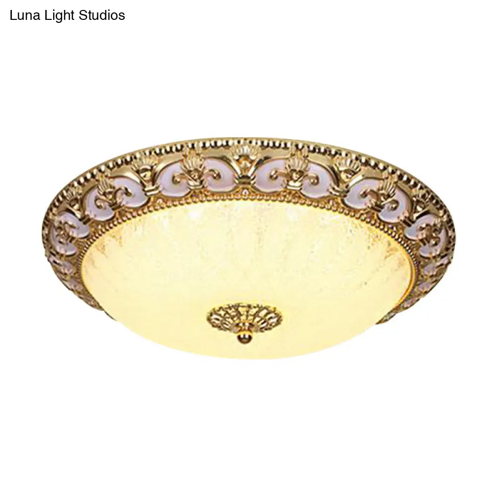 Gold Bowl Ceiling Light Fixture - Retro Milky Glass With Led 12’/16’ Bedroom Flush Mount