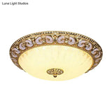 Gold Bowl Ceiling Light Fixture - Retro Milky Glass With Led 12’/16’ Bedroom Flush Mount
