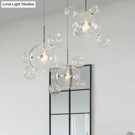 Gold Bubble Design Led Pendant Light - Clear Glass Ball Modernist Style 1/4/6 Lights