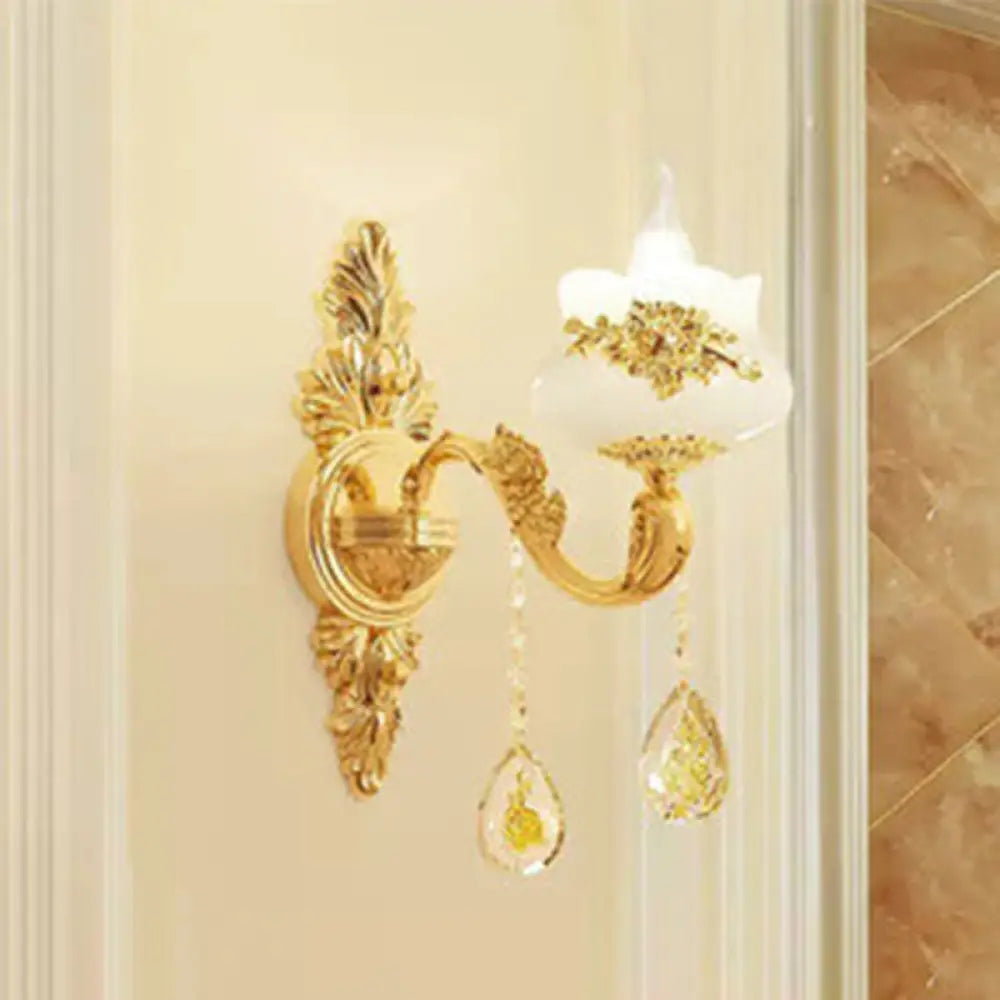 Gold Candelabra Chandelier With Faux Jade Pendulum Light And Curved Arm 1 /