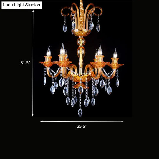 Gold Candle Chandelier With Prism Glass: Traditional Lighting Fixture For Dining Room