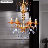 Gold Candle Chandelier With Prism Glass: Traditional Lighting Fixture For Dining Room