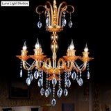 Gold Candle Chandelier With Prism Glass: Traditional Lighting Fixture For Dining Room