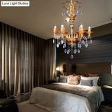 Gold Candle Chandelier With Prism Glass: Traditional Lighting Fixture For Dining Room