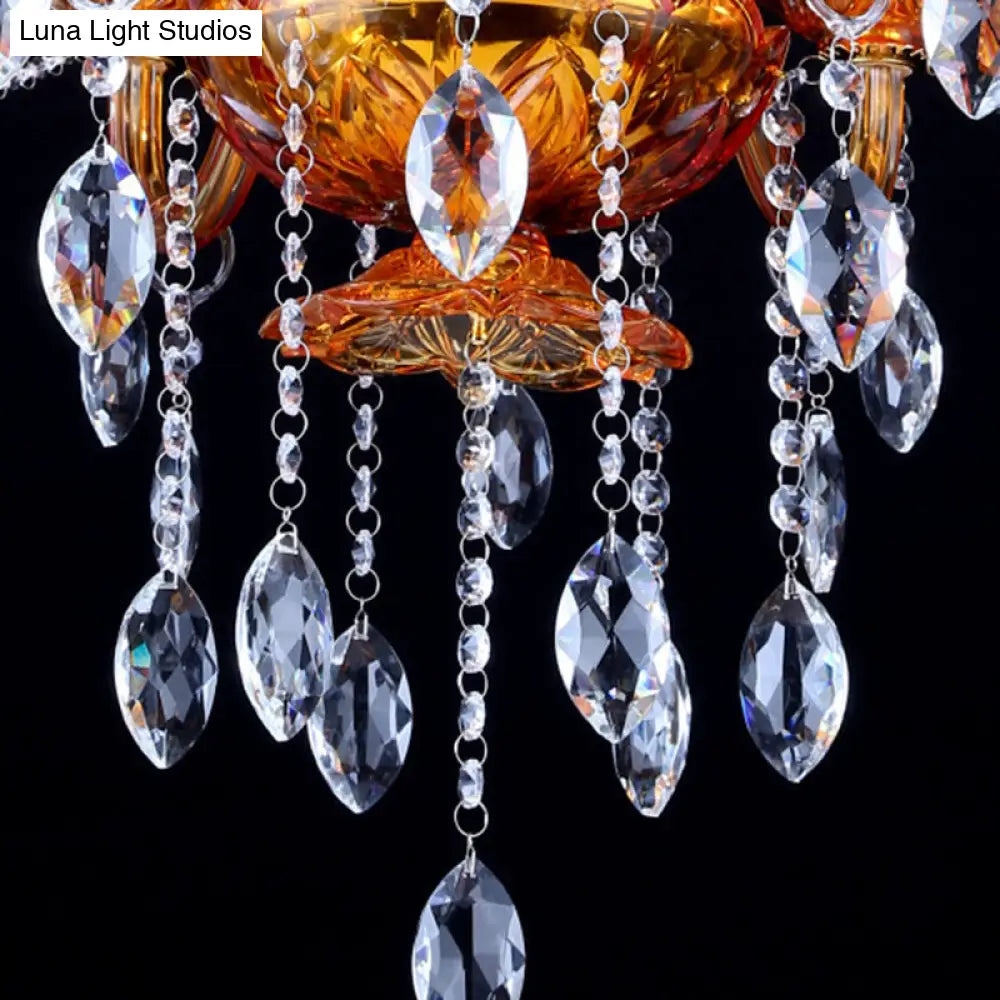 Gold Candle Chandelier With Prism Glass: Traditional Lighting Fixture For Dining Room
