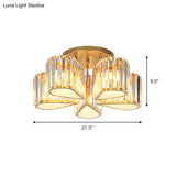 Gold Carved Crystal Semi - Flush Ceiling Lamp With Oval/Teardrop Design And 5 Lights