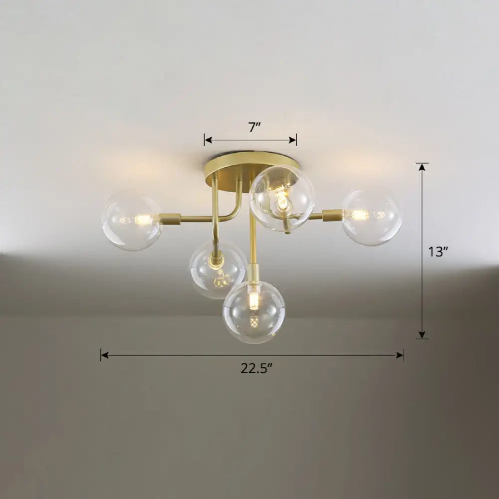 Gold Ceiling Semi-Flush Mount Light For Living Room With Ball Glass Design 5 / Clear