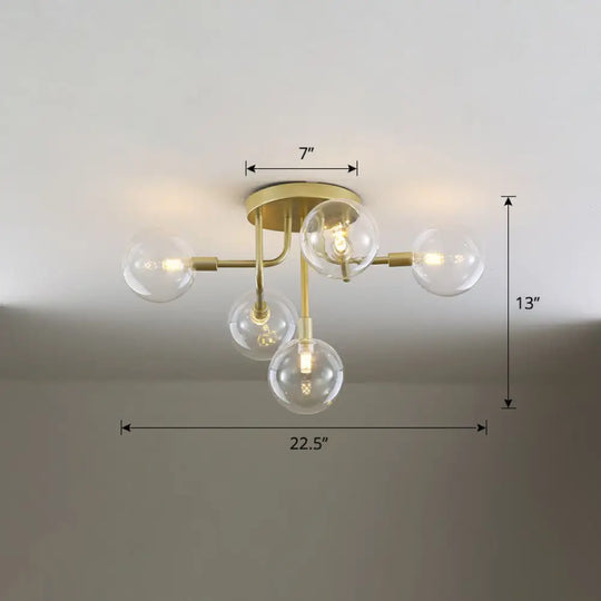 Gold Ceiling Semi-Flush Mount Light For Living Room With Ball Glass Design 5 / Clear