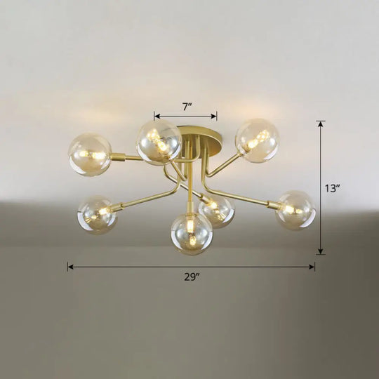 Gold Ceiling Semi-Flush Mount Light For Living Room With Ball Glass Design 7 / Amber