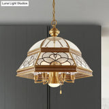 Gold Chandelier Dome With Sandblasted Glass - 6/7 Lights Down Lighting Pendant For Living Room