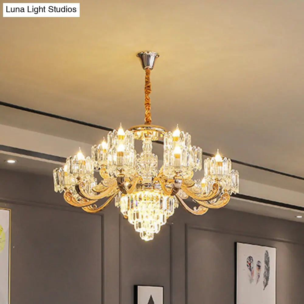Gold Crystal Chandelier For Modern Bedrooms: Suspended Drum Lighting Fixture