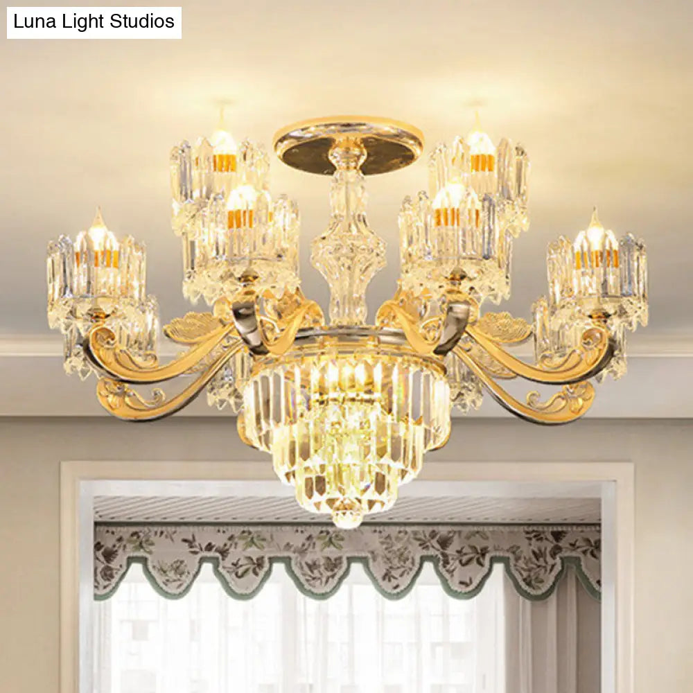 Gold Clear Crystal Drum Bedroom Chandelier: Modern Suspension Lighting Fixture