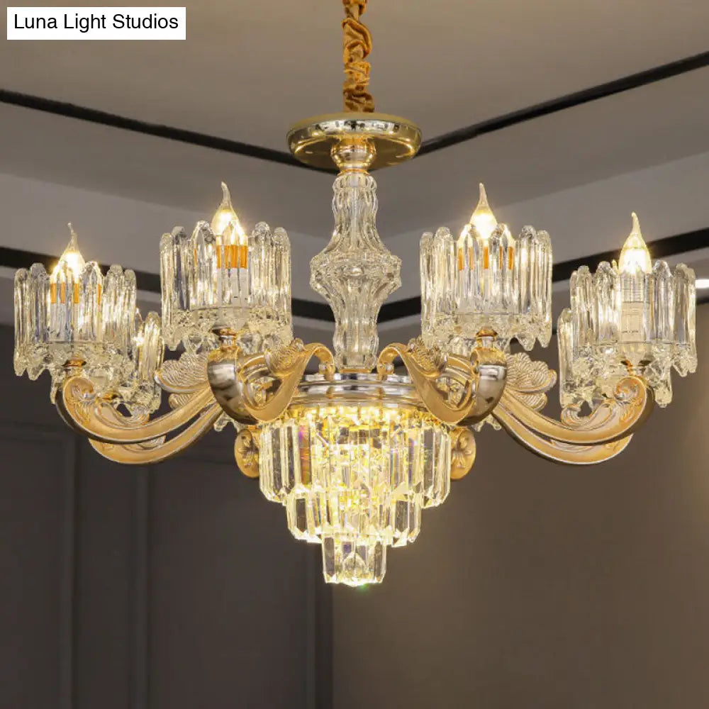 Gold Crystal Chandelier For Modern Bedrooms: Suspended Drum Lighting Fixture 8 / Clear