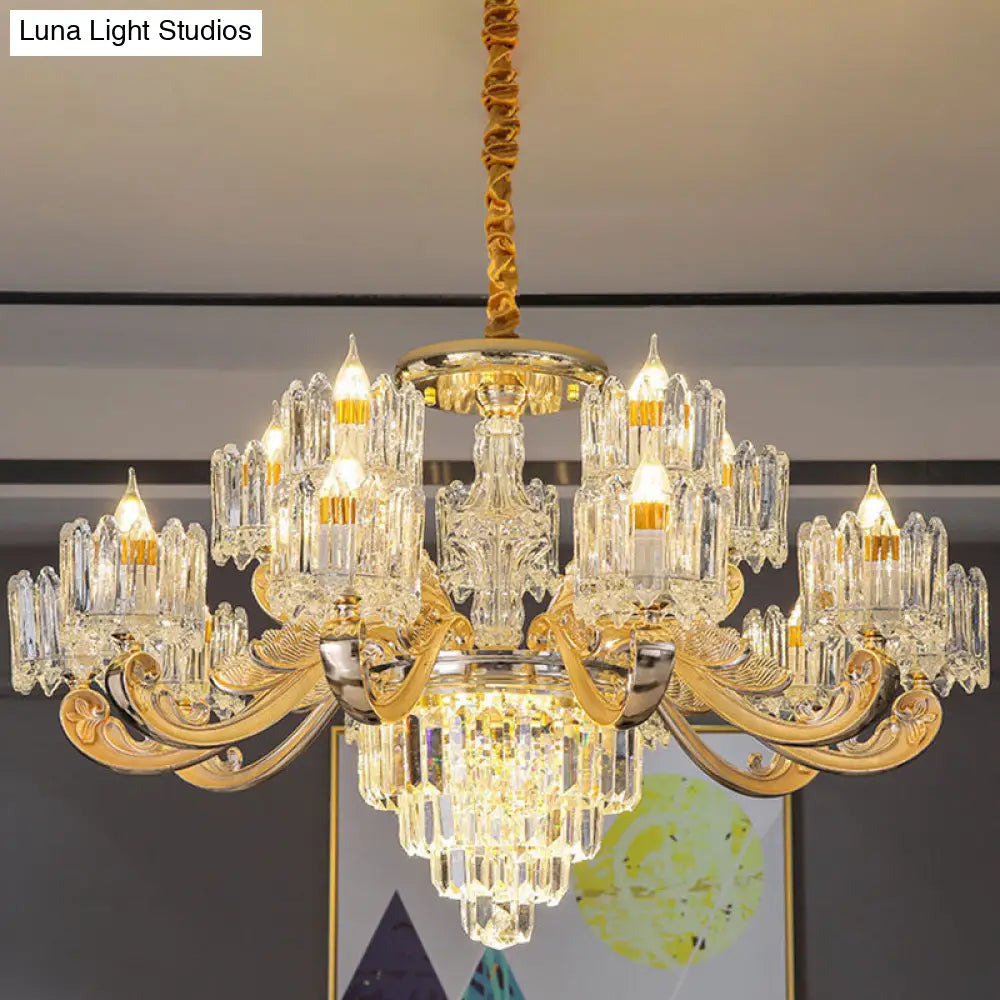 Gold Crystal Chandelier For Modern Bedrooms: Suspended Drum Lighting Fixture 15 / Clear