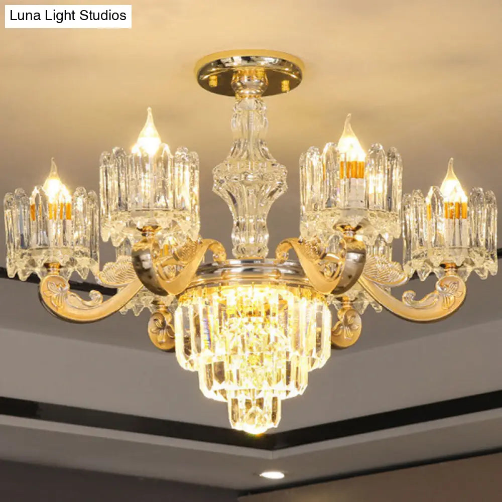 Gold Crystal Chandelier For Modern Bedrooms: Suspended Drum Lighting Fixture 6 / Clear