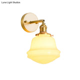 Gold Colonial Bell Sconce Lighting - Milky Glass Bedroom Wall Mounted Light Cord/Straight Arm 1 Bulb